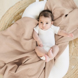 Konssy Muslin Swaddle Blankets 2 Pack, 100% Cotton Receiving Blanket Large 47 x 47 inches for Baby Boys Girls, Soft Breathable Muslin Baby Blanket for Newborn (Deer,Wheat)