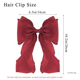 Large Hair Bow Clips for Women Burgundy Bright Silk Hair Bow Clips Long Tail French Hair Ribbon Coquette Bows Hair Accessories for Girls