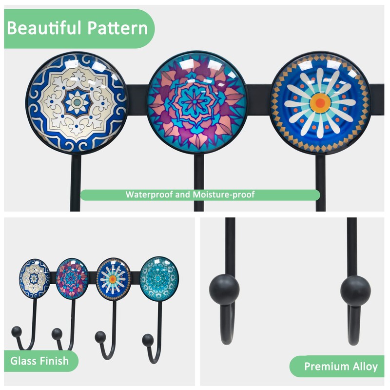 Banllis Coat Rack Wall Mounted with 4 Hooks, Round Blue