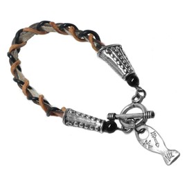 Leather Criss-Cross Bracelet Pewter Fish