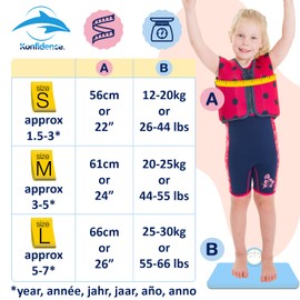 Konfidence Jacket - Our Original Premium Life Jacket/Swim Jacket for Children up to 7 Years, Swimming Aid for Children and Teenagers with Removable Floats (Martha Red Stripes, S)