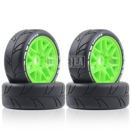 WLYEJEA 4PCS 1/8 On-Road Tires 103mm OD RC Rubber Tires&Hard Plastic Wheel Hub 17mm Hex Fit for 1/8 HPI WR8 HSP Hobao ARRMA Redcat Losi Kyosho VRX