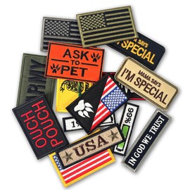 Funny American Flag Tactical Morale Patches Dog Vest Harness Patches Full Embroidery Hook and Loop Fastener Patches for Caps Backpacks Military Uniforms 15 Pieces Bundle Set