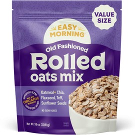 Easy Morning Rolled Oatmeal Mix, Organic Ingredients, Naturally Gluten-Free, No Sugar Added, Old Fashioned Oats with Seeds for Baking or Breakfast, 38 Oz (25 servings)