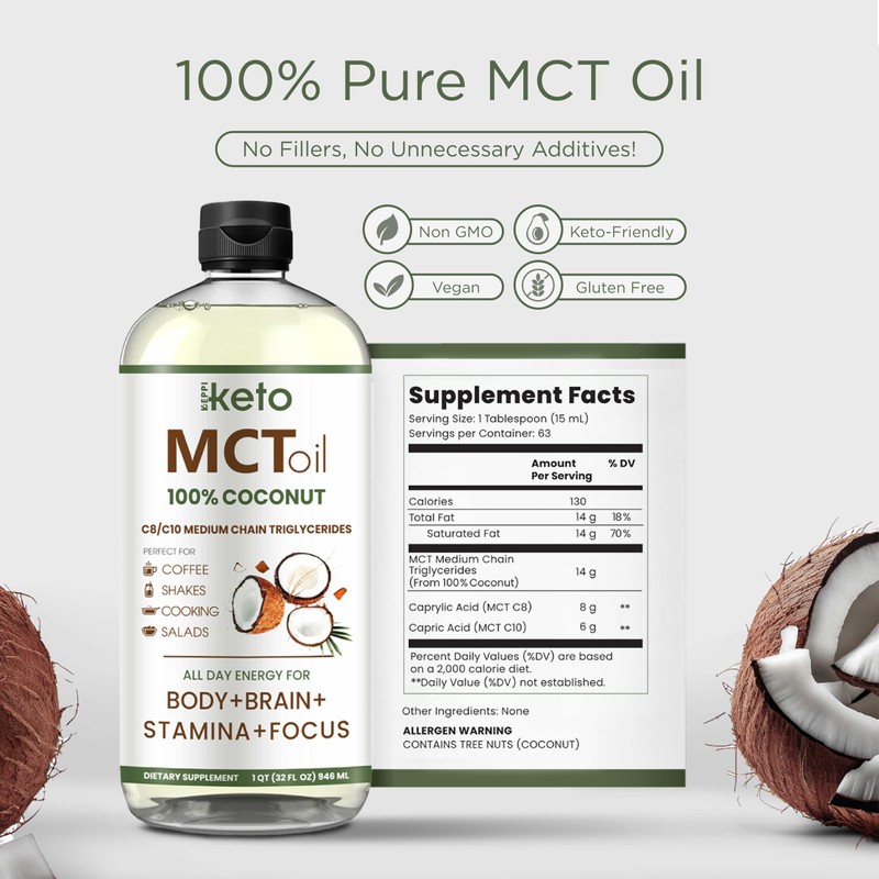 Keppi MCT Oil - From 100% Coconuts - Flavorless C8