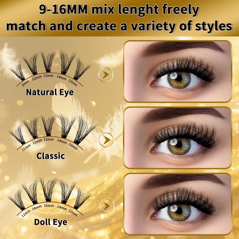 FEEGO Fluffy Eyelash Extensions Kit With Cluster Lashes, Eyelashes Extensions