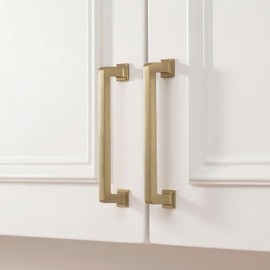 homdiy 10 Pack 5-1/16 Inch Champagne Bronze Cabinet Pulls, Solid Heavy-Duty Zinc Alloy Kitchen Handles, Gold Cabinet Handles Modern Square Drawer Pulls for Cupboard, Dresser, Wardrobe