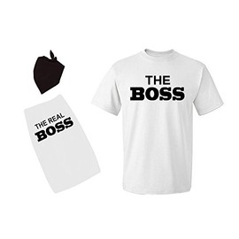 Matching Dog and Owner Outfit -Boss/Real Boss, Adult Medium + Dog Large, White