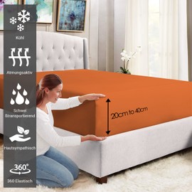 Pizuna 400 Cotton Fitted Sheet 90 x 200 - 100 x 200 cm, Burnt Orange, 100% Long Cotton Fitted Sheet, Soft Mako Satin Fabric for up to 40 cm Mattress Height (100% Cotton Bed Sheet)