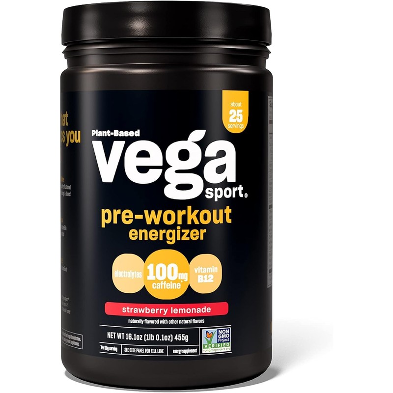 Vega Sport Pre-Workout con 100 mg de Cafeína Natural, Fresa