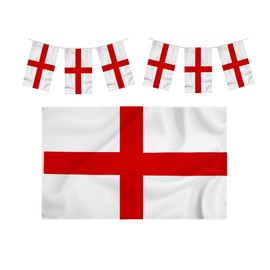 Storm&Lighthouse England Flag St George Flag and England Bunting (10m) English Flags 5ft x 3ft with Eyelets UK Flag