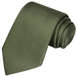KissTies Mens Silk Olive Green Tie Solid Satin Wedding Necktie + Gift Box
