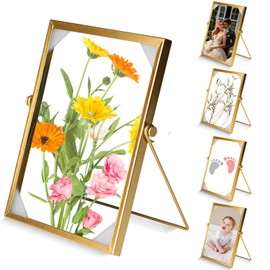agctrler Gold Double Glass Picture Frame, 15 x 20 cm, Glass Picture Frame, Glass Frame for Pressed Flowers, Metal Photo Frame with Glass for Photo for Festival, Wedding, Home Decoration