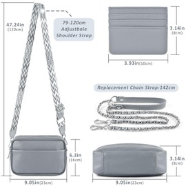 BROTOU Crossbody Bag for Women, Leather Handbag & Shoulder Bag with Adjustable Wide Strap, Chain Strap & 3-Slot Card Holder, Camera Cross Body Bag for Lady Girl Travel Shopping Daily Use (Grey)