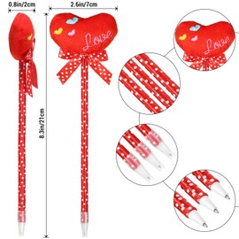 Valentine's Day Heart Shape Pens Red Heart Plush Ballpoint Pens Blue Ink Writing Pens for Office School Supplies Valentines Birthday Presents for Teachers Students Kids, 6 Styles (24 Pieces)