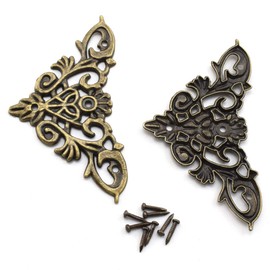 Furniture Decorative Edge Cover, OZXNO 8-Pack Vintage Bronze Carved Zinc Alloy Corner Protector for Cabinet Jewelry Box Album Drawer