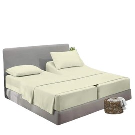 Split King Sheets Sets for Adjustable Bed Cotton-Split King Sheets Deep Pockets-5 Pcs -Split King Sheets for Adjustable Bed Twin XL, Ivory 16 Inch Deep Sheets