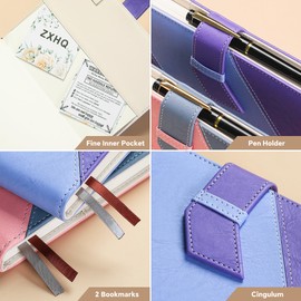 Lined Journal Notebook for Writing, Hardcover(21 cm x 15.5 cm) Leather Journal for Women Men, Dual-Tone Design, 100 Gsm Thick Paper, with Inner Pocket - Purple