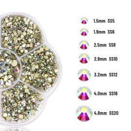 JAONLD 1720 Pieces Hotfix Rhinestones for Textiles Crystal AB for Crafts Mixed Sizes SS5-SS20 Glitter Stones for Textiles Crystal Stones for Gluing for Clothes Shoes DIY Craft Gift (Gold)