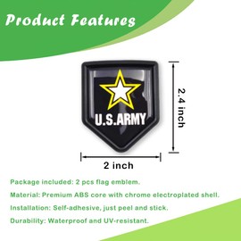 Newperlite US Army Flag Decal Sticker Emblem Military Flag Car Decoration Accessories Shield for Cars Truck Vehicles, 2 Pack