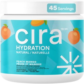 Cira Polvo hidratante (45 porciones) polvo y bebida con electrolitos naturales, sabor natural y endulzado con stevia y sal del Himalaya - Melocotón y 