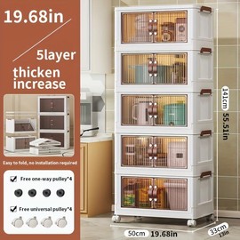 5-Layer Large Foldable Storage Box with Wheels and Lid - Spacious Double Opening Container for Clothes, Snacks, Toys, Books, and Office Supplies - Portable, Collapsible, and Easy to Assemble for Home and Outdoor Use - Color: default, Size: 50cm/19.68in (