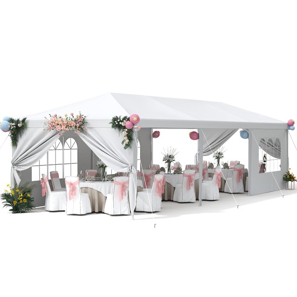 Homall Party Tent, 10x30 Outdoor Wedding Party Canopy Tent for Parties Party Wedding BBQ Events Tent Patio Gazebo Shelter with Removable Sidewalls (White)
