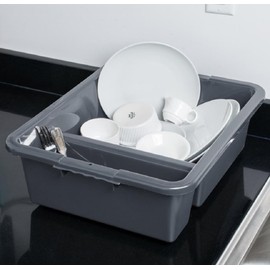 Soro Essentials- 21-1/4" x 17-1/4" x 7” Deep Commercial Divided Bus Box Gray Color Polyethylene- Utility Bus Tub Food Service Bus Tub Wash Basin Dish Tub Tote Box Tubs Box Plastic Storage Organizer