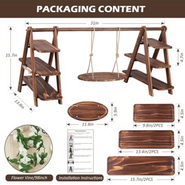 Wooden 3 Tier Cupcake Stand with Swing and Foldable Stand – Wood Dessert Display, Cupcake Swing Stand, Charcuterie Board, Serving Tray Set, Rustic Wooden Food Display for Parties