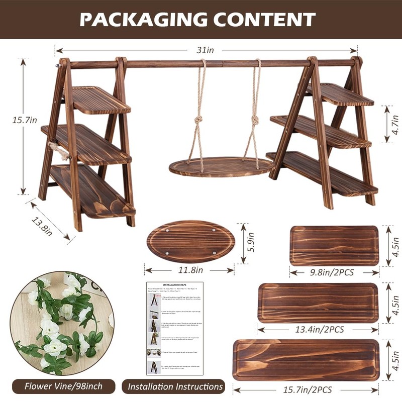 Wooden 3 Tier Cupcake Stand with Swing and Foldable Stand