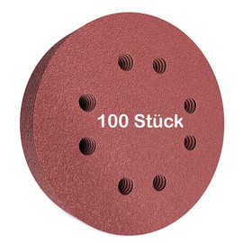 KSP-Tec 100 x Sandpaper 125 mm Velcro - Choice of Grit 40/60/80/120/180/240/400 - Sanding Discs for Orbital Sander (P180)