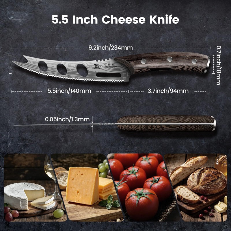 SYOKAMI Cheese Cutter Knife, 5.5" Serrated tomato knife for block
