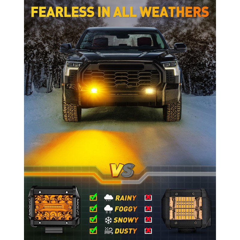 NAOEVO 4 Inch LED Pod Lights, Spot Flood Amber LED