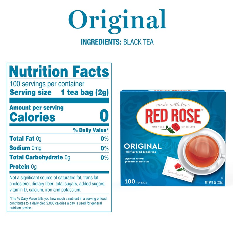 Red Rose Teas Black Tea, Original Black, 100 Count (Pack