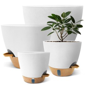 12/10/9/8 inch Self Watering Pots with Visual Water Window, Extra Large Self Watering Plant Pot with Drainage Holes and Saucers, White Flower Pots for Indoor Plants