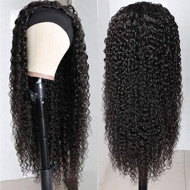 20 Inch Headband Wig Human Hair Deep Wave Wig Glueless Headband Wig Deep Wave None Lace Front Wigs Human Hair 150% Density Wig Curly Hair Wear and Go Wigs Natural Colour