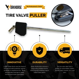 Workhorse Automotive Premium Valve Stem Tool | Tire Valve Stem Removal Tool | Valve Stem Puller with Rubber Leverage Block works on Automobile, Lawn Mowers, Tractors, ATV's, UTV's, Dolly Tires.