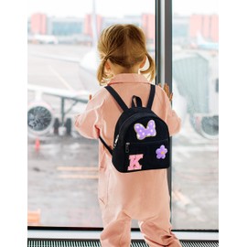 2 3 4 5 6 Year Old Girl Gifts Chenille Initial Mouse Bow Mini Backpack, Corduroy Toddler Backpacks Christmas Birthday Gifts for Girls 2-4 5-6, Black Mini Diaper Bag Must Haves for Park Travel Letter K