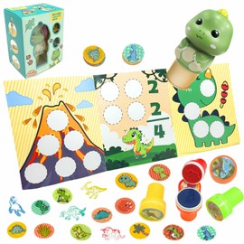 Sticker Stamper, 6 Pages Sticker Book with 100 Stickers, Sticker Stamp Dinosaur, Arts and Crafts Fidget Toy, Creative Play Travel Toy for Girls and Boys with 4 pcs Stamps for Kids