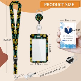 Tropical Pineapples ID Badge Holder with Lanyard,Retractable ID Badge Card Holders Detachable Neck Lanyard Strap with Badge Reel and Vertical ID Holder for Students Teachers Office Staff Nurse