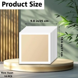 Fkereg 10 Sheets Pre Mounted Shikishi Boards, Raw Xuan Paper Board 9.8 x 10.6 Inch, Pre Cut Chinese Caligraphy Paper Square, Sumi Paper for Artist Painting Drawing Watercolor Paper-Cut Craft (B)