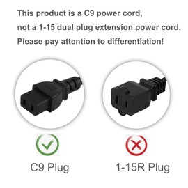 8FT/2.5Meter Nema 1-15P to IEC 320 C9 Power Cord, SJTW 16AWG 2C USA 2-Prong Male Cable