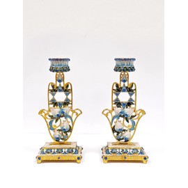 Gorgeous Blue Hamsa Candle Holder with Genuine Crystals Comes in a Beautiful Gift Box