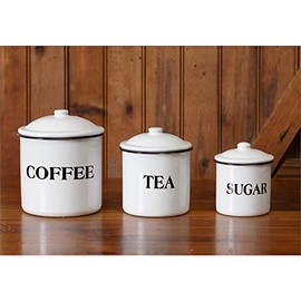 Your Heart's Delight Canisters, Coffee, Tea, Sugar White Enamelware, Multi-Color