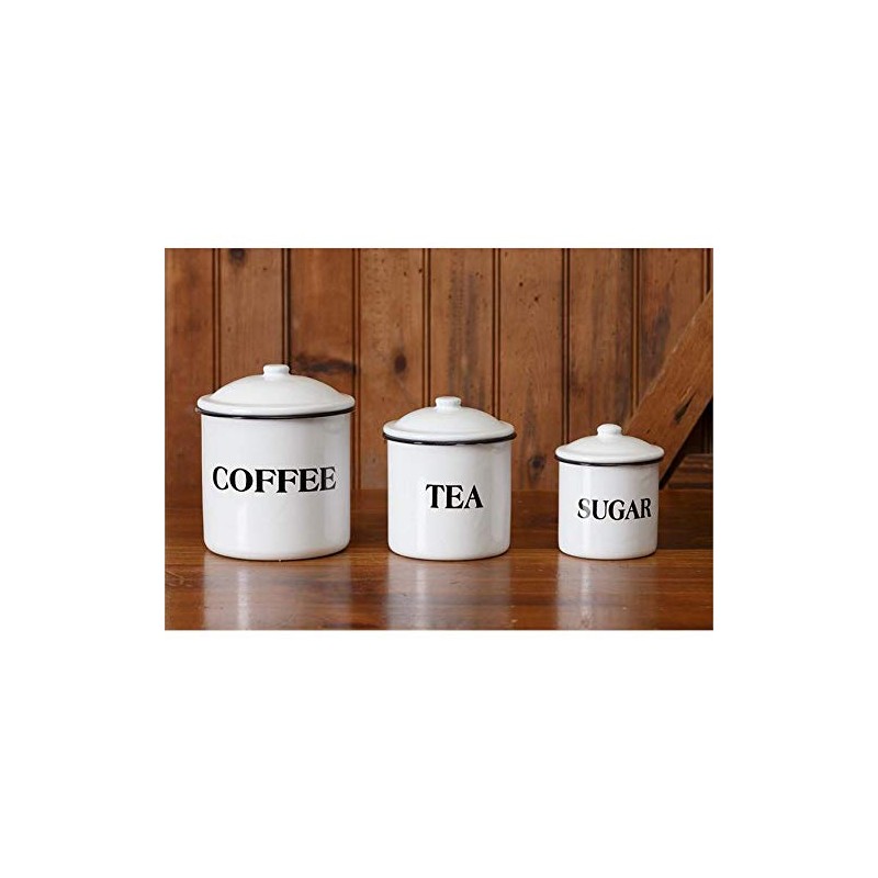 Your Heart's Delight Canisters, Coffee, Tea, Sugar White Enamelware, Multi-Color