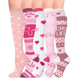 HIPOWER 5 Pairs of Compression Stockings for Men and Women, Colourful Support Stockings, Sports Compression Socks, Support Knee Stockings, Travel Stockings, Compression Sock for Flight Cycling Nurse,