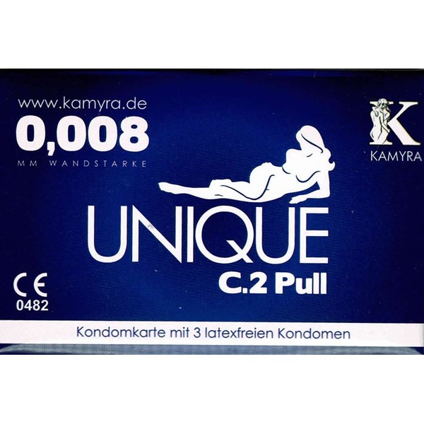 KAMYRA Unique C.2 PULL Condom Card, blau - latexfreie Kondome, mit Abziehbändchen für schnelles Abrollen - auch mit ölhaltigen Gleitmitteln verwendbar, 1 x 3 Stück