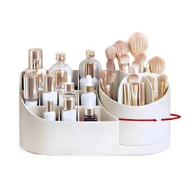 JFANexplore Makeup Organizer Countertop with Rotating Brush Holder for Vanity, Bathroom, Dresser Cosmetic Makeup Storage Organizer Multifunctional…