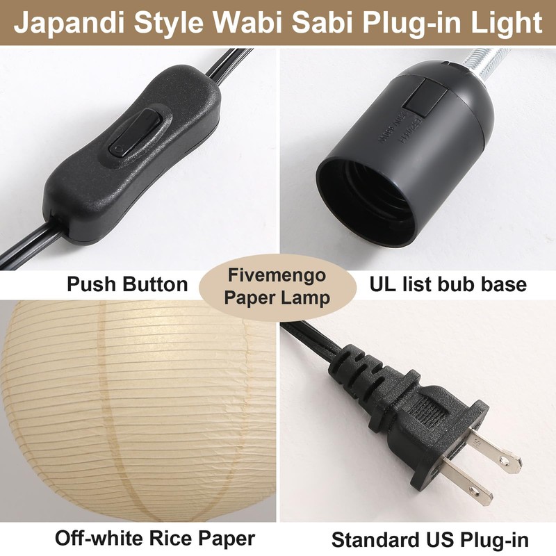 Fivemengo 20in Paper Lanterns Plug in Hanging Lamp Off-White 19.7FT