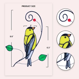 Cute Birds Sun Catcher Bird Stained Glass Window Hangings for Window Home Decor (Goldfinch)